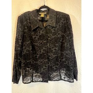 R & K Evening Sequin‎ Floral Lace Party Top Blouse Black 24W